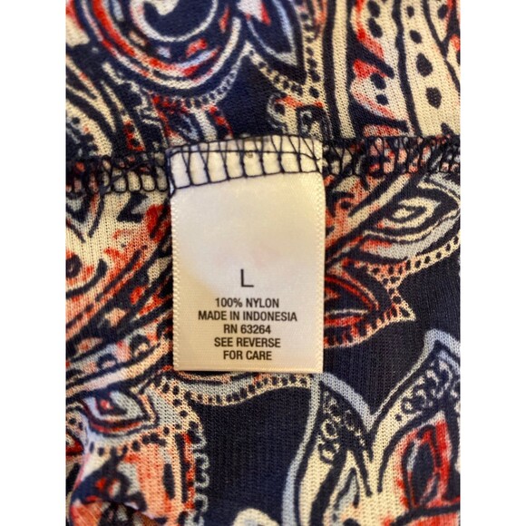 Roz & Ali Blouse Size Large Navy Red Paisley + Stretch Bell Sleeves Casual Top - Picture 8 of 11